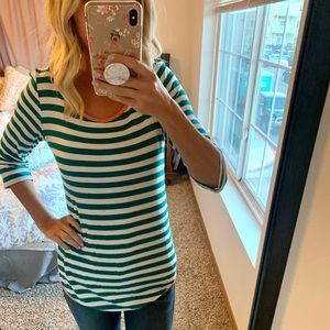 Green and White Striped Top